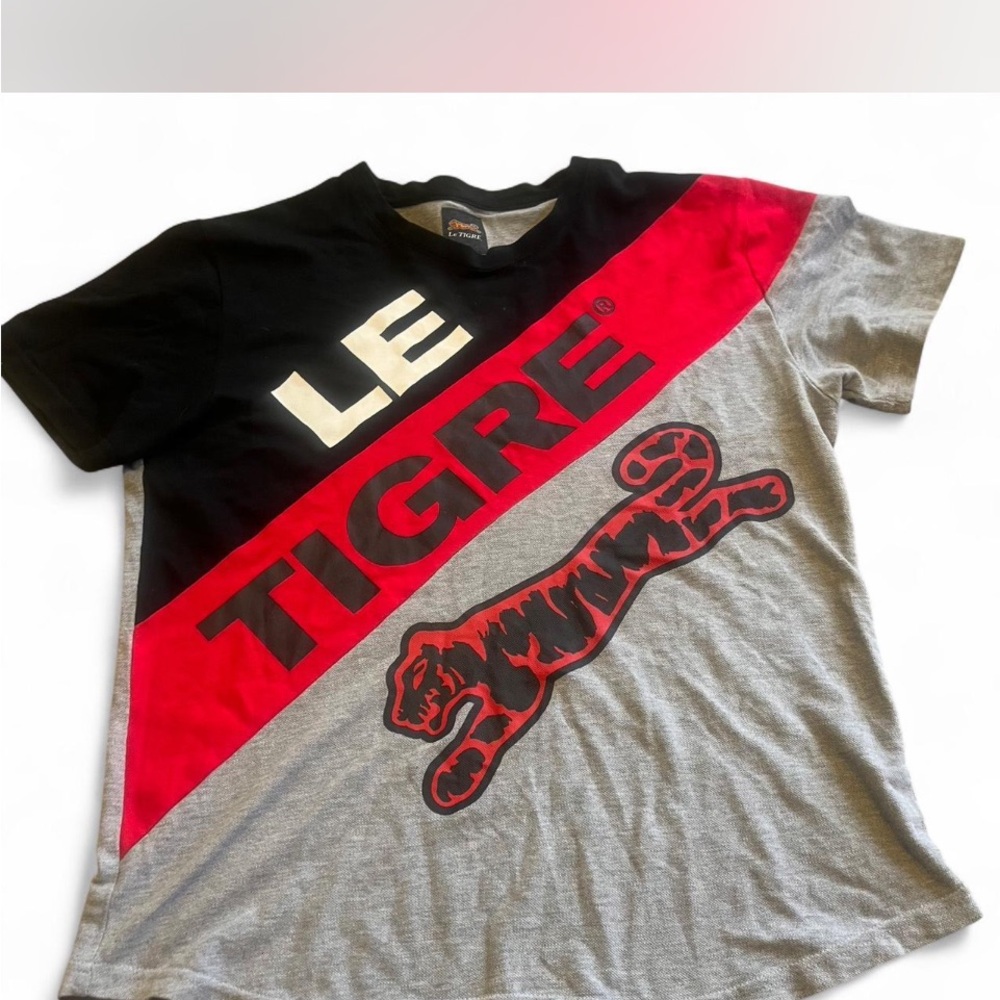 Le Tigre Black, Red & Gray Diagonal Logo‎ Tee Y2K